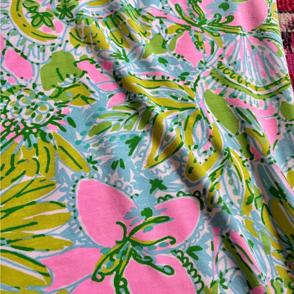 Lilly Pulitzer Pink, Green & Aqua Floral V-Neck Tee - Picture 3 of 3